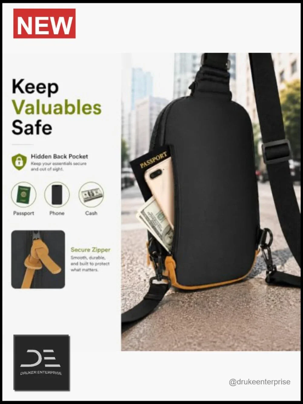 Lightweight Sling Bag Crossbody with Multi-Pockets for Travel and Daily Use